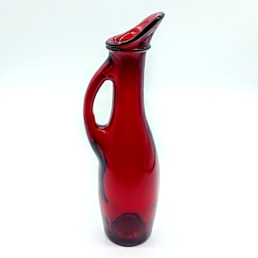 Vintage Anchor Hocking Ruby Red Glass Slim Cruet Pitcher